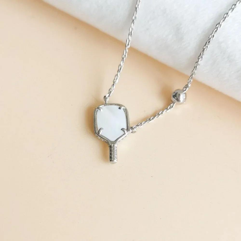 NEW Kendra Scott Pickleball Silver Ivory Mother-of-Pearl Necklace - Picture 3 of 4